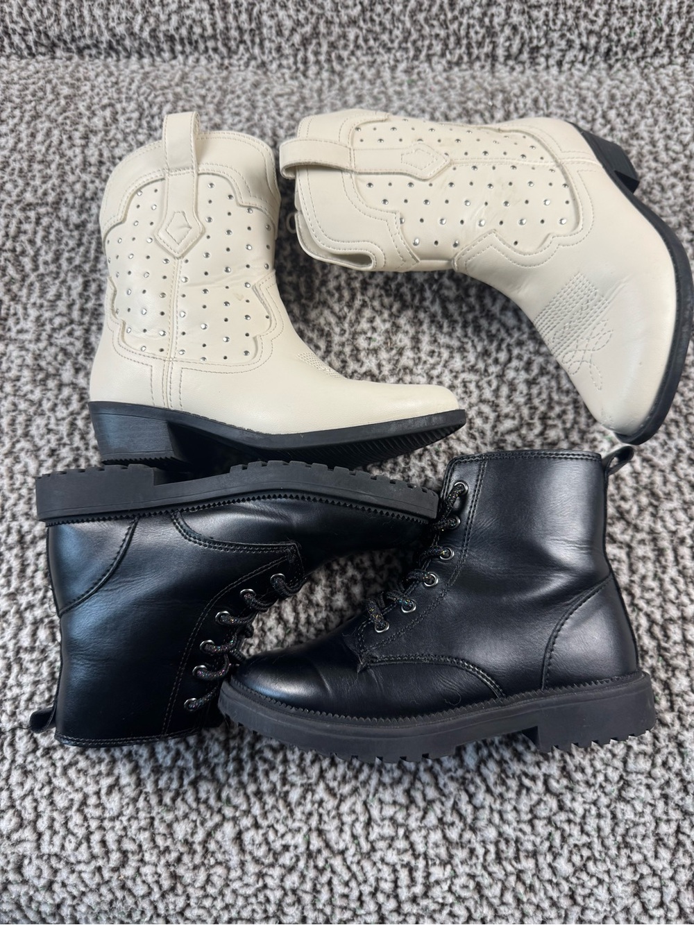 Girl’s 13 Boot Bundle.  Western Ankle Boot with Stud Detail & Black Combat Boot